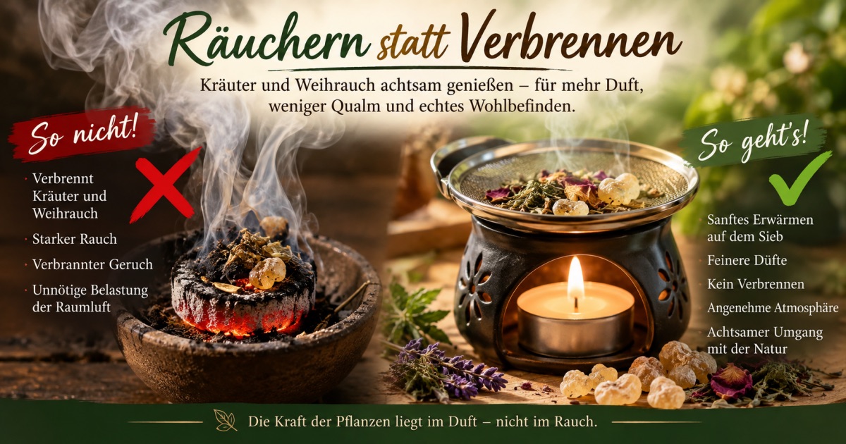 🌿🔥 Räuchern statt Verbrennen – warum Kräuter und Weihrauch nicht direkt auf glühende Kohle gehören