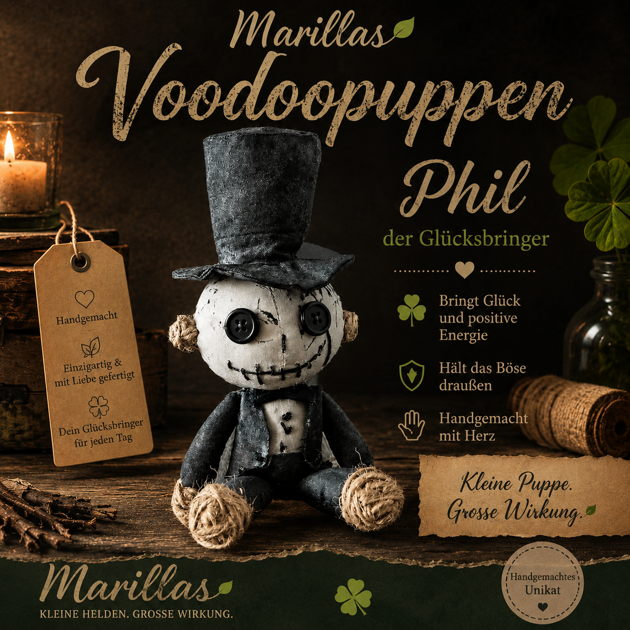 Marillas Voodoopuppen Phil – Der handgemachte Glücksbringer
